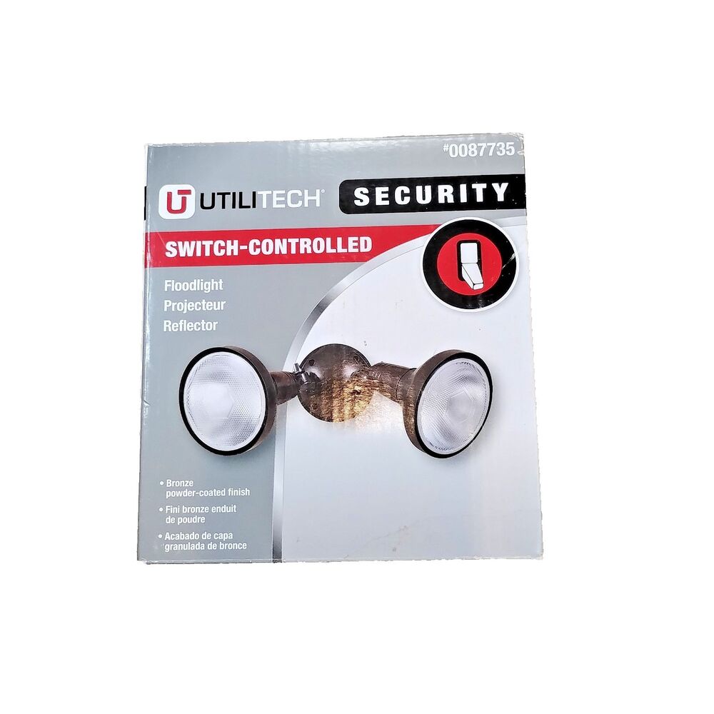 NEW Utilitech Switch Controlled Security Dual Floodlight Adjustable Bronze NWB